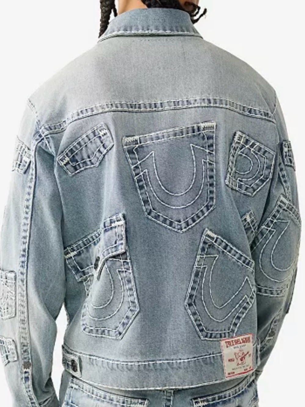 NEW! True Religion Men's Patchwork Light Blue Denim Jacket